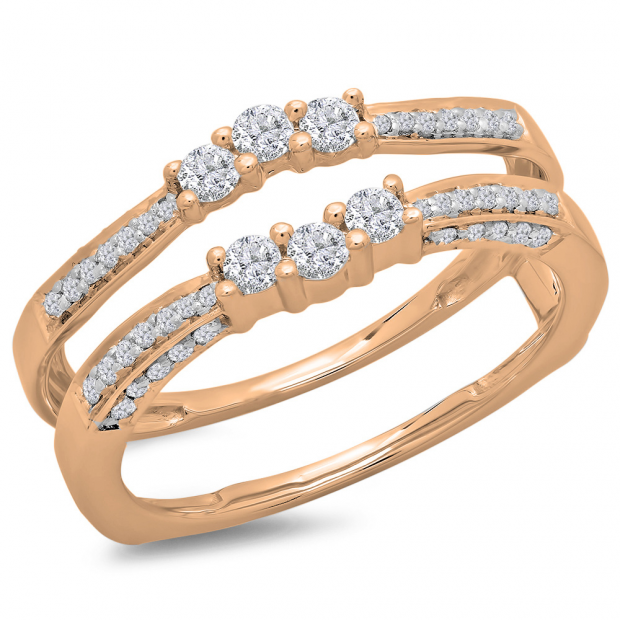 0.50 Carat (ctw) 18K Rose Gold Round Cut Diamond Ladies Anniversary Wedding Band Enhancer Guard Double Ring 1/2 CT