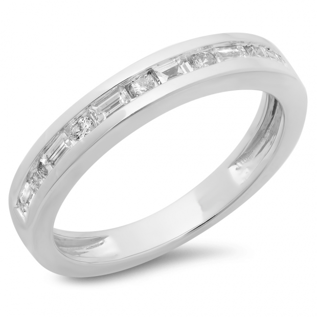 0.55 Carat (ctw) 14K White Gold Alternating Round & Baguette Cut Diamond Ladies Channel Set Anniversary Wedding Band Stackable Ring 1/2 CT