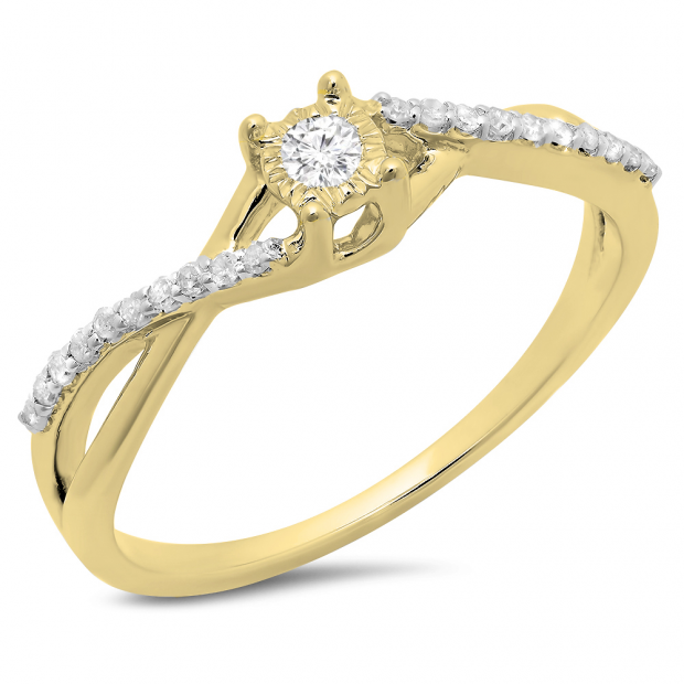 0.20 Carat (ctw) 14K Yellow Gold Round White Diamond Ladies Swirl Split Shank Promise Engagement Ring 1/5 CT