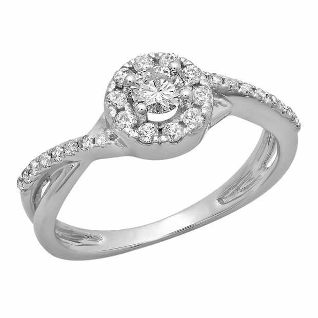 0.50 Carat (ctw) 10K White Gold Round Cut Diamond Ladies Swirl Split Shank Bridal Halo Engagement Ring 1/2 CT