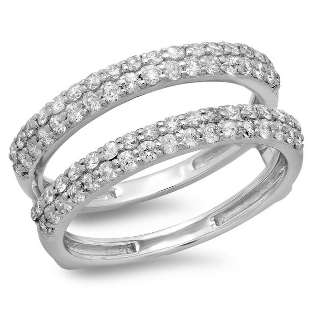 0.90 Carat (ctw) 10K White Gold Round Cut Diamond Ladies Anniversary Wedding Band Enhancer Guard Double Ring