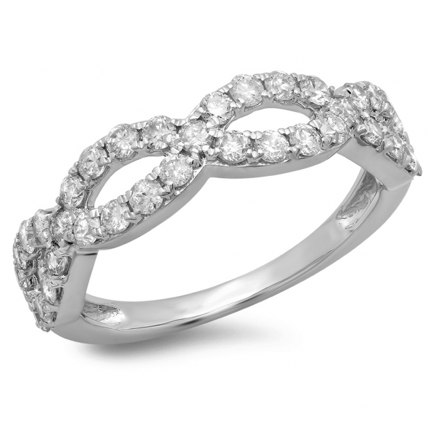 0.90 Carat (ctw) 10K White Gold Round Cut Diamond Ladies Bridal Anniversary Wedding Swirl Band 1/4 CT