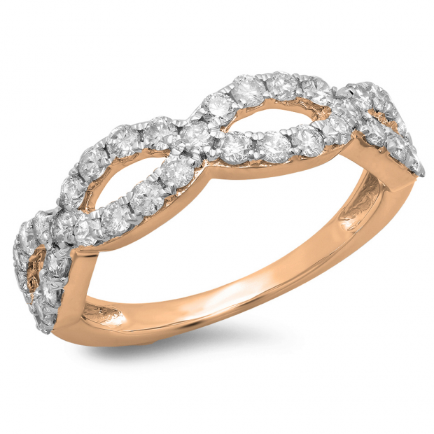 0.90 Carat (ctw) 14K Rose Gold Round Cut Diamond Ladies Bridal Anniversary Wedding Swirl Band 1/4 CT