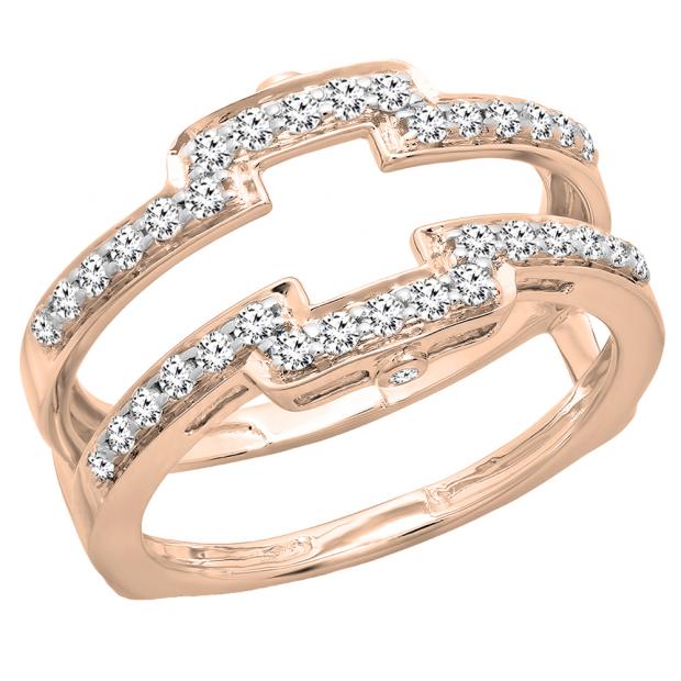 0.50 Carat (ctw) 14K Rose Gold Round Cut Diamond Ladies Anniversary Wedding Band Enhancer Guard Double Ring 1/2 CT