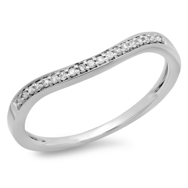 0.10 Carat (ctw) 14K White Gold Round Cut Diamond Ladies Stackable Anniversary Wedding Band 1/10 CT