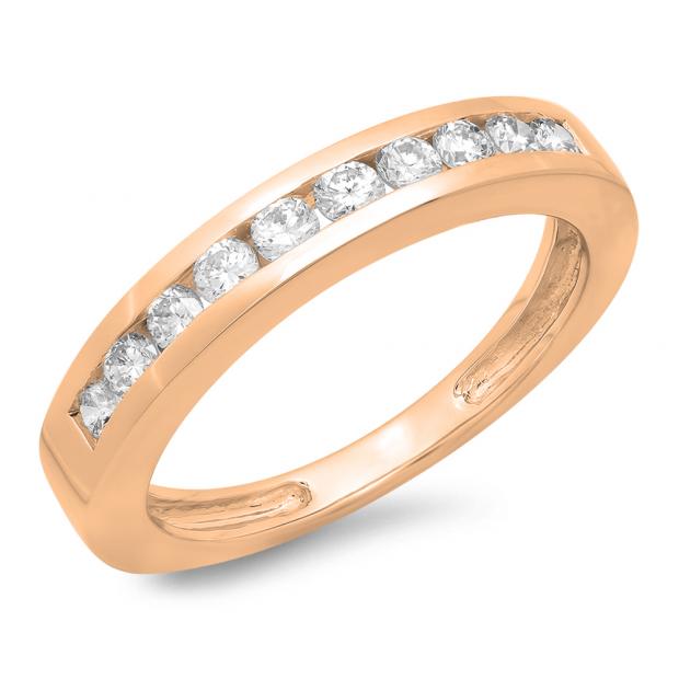 0.50 Carat (ctw) 14K Rose Gold Round Cut Diamond Ladies Stackable Anniversary Wedding Band 1/2 CT