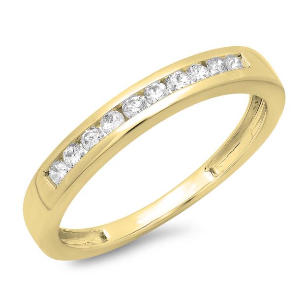 0.25 Carat (ctw) 18K Yellow Gold Round Cut Diamond Ladies Stackable Anniversary Wedding Band 1/4 CT