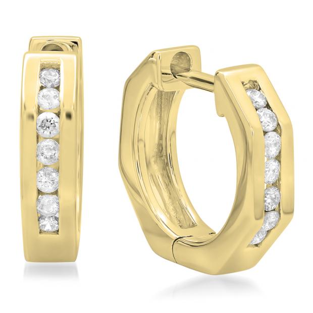 0.20 Carat (ctw) 14K Yellow Gold Round Cut Diamond Ladies Huggie Hoop Earrings 1/5 CT