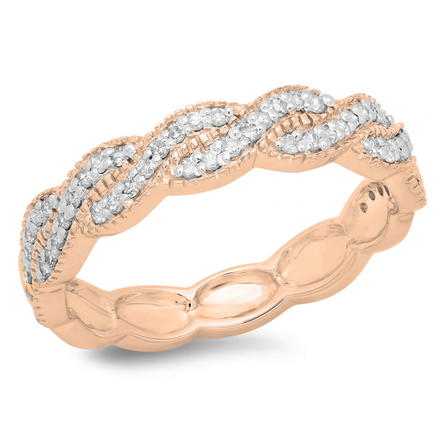 0.33 Carat (ctw) 10K Rose Gold Round Cut Diamond Ladies Bridal Anniversary Wedding Swirl Band 1/3 CT