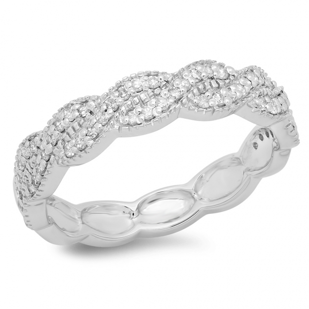 0.33 Carat (ctw) 10K White Gold Round Cut Diamond Ladies Bridal Anniversary Wedding Swirl Band 1/3 CT