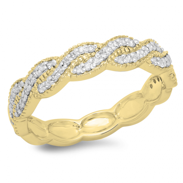 0.33 Carat (ctw) 18K Yellow Gold Round Cut Diamond Ladies Bridal Anniversary Wedding Swirl Band 1/3 CT