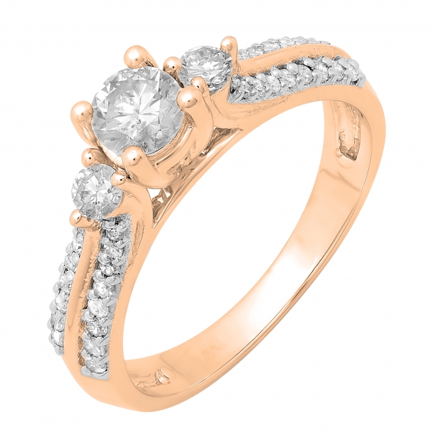 0.75 Carat (ctw) 14K Rose Gold Round Cut Diamond Ladies Bridal 3 Stone Engagement Ring 3/4 CT