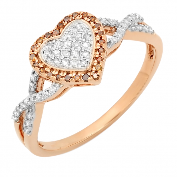 0.25 Carat (ctw) 10K Rose Gold Round Cut Red & White Diamond Ladies Bridal Swirl Promise Heart Ring 1/4 CT