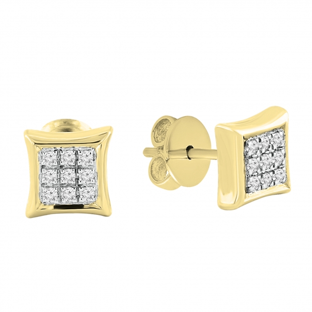 0.08 Carat (ctw) Round Diamond Mens Hip Hop Kite Shape Stud Earrings 18K Yellow Gold Plated Sterling Silver