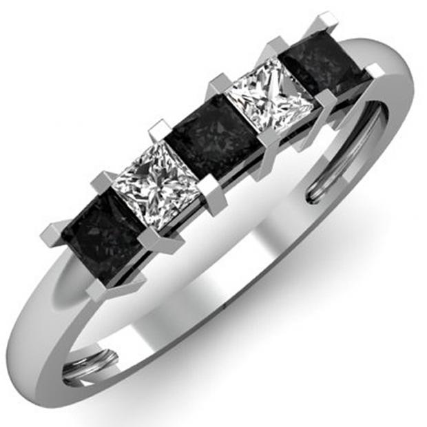 0.68 Carat (ctw) 10K White Gold Princess Cut Black & White Diamond Ladies 5 Stone Bridal Wedding Anniversary Band