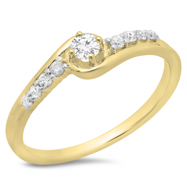 0.25 Carat (ctw) 10K Yellow Gold Round Cut Diamond Ladies Bridal Twisted Wave Promise Engagement Ring 1/4 CT