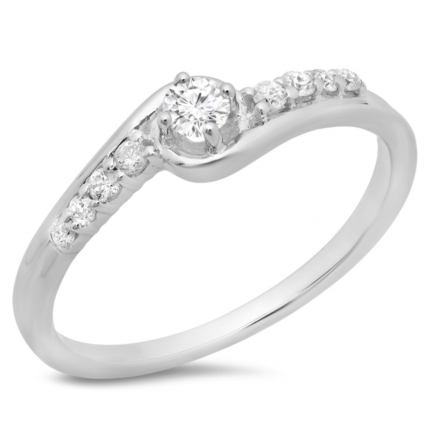 0.25 Carat (ctw) 14K White Gold Round Cut Diamond Ladies Bridal Twisted Wave Promise Engagement Ring 1/4 CT