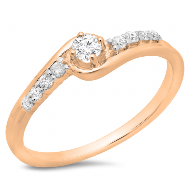 0.25 Carat (ctw) 18K Rose Gold Round Cut Diamond Ladies Bridal Twisted Wave Promise Engagement Ring 1/4 CT