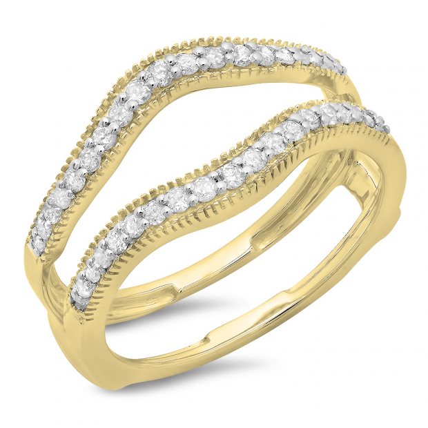 0.40 Carat (ctw) 10K Yellow Gold Round Cut Diamond Ladies Anniversary Wedding Enhancer Guard Double Ring