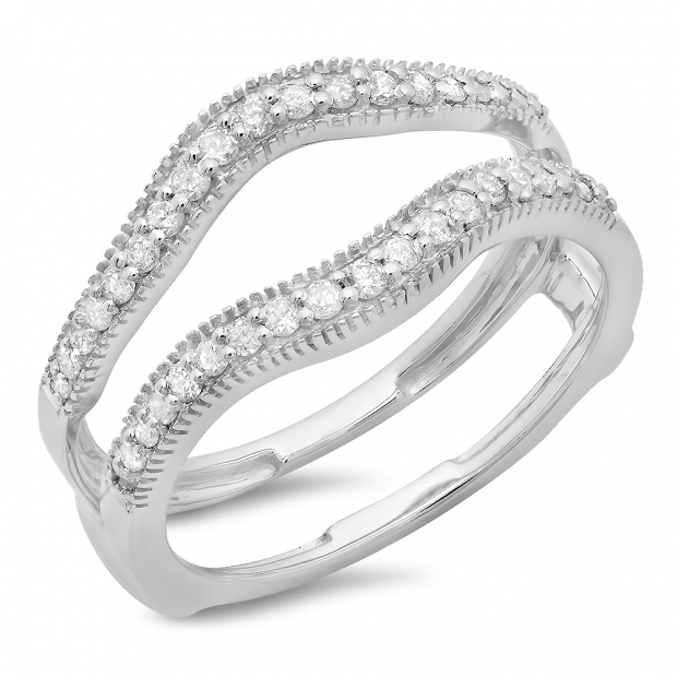 0.40 Carat (ctw) 14K White Gold Round Cut Diamond Ladies Anniversary Wedding Enhancer Guard Double Ring