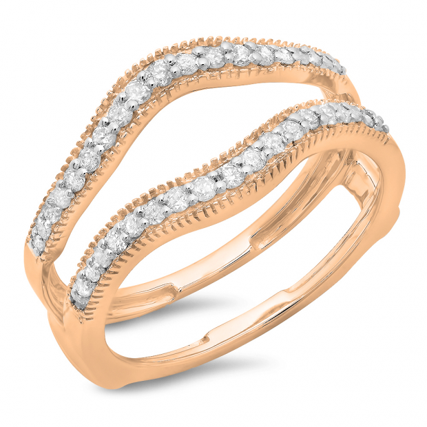 0.40 Carat (ctw) 18K Rose Gold Round Cut Diamond Ladies Anniversary Wedding Enhancer Guard Double Ring