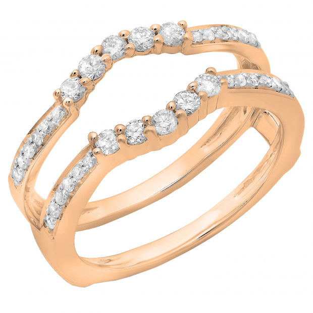 0.50 Carat (ctw) 10K Rose Gold Round Cut Diamond Ladies Anniversary Wedding Band 5 Stone Enhancer Guard Double Ring 1/2 CT