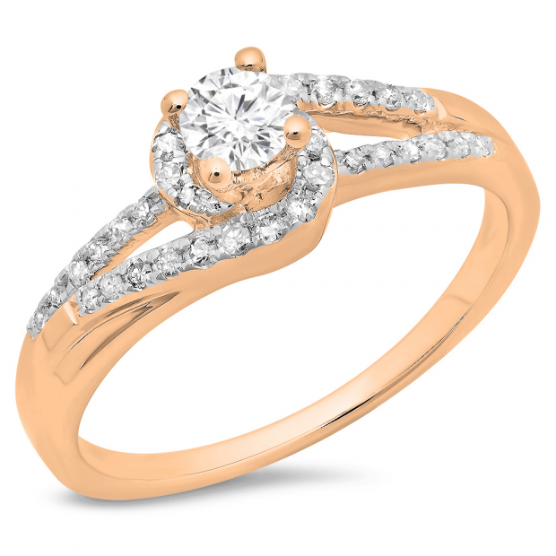 0.45 Carat (ctw) 10K Rose Gold Round Cut Diamond Ladies Twisted Split Shank Bridal Engagement Ring 1/2 CT