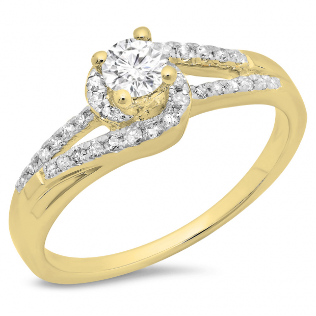 0.45 Carat (ctw) 10K Yellow Gold Round Cut Diamond Ladies Twisted Split Shank Bridal Engagement Ring 1/2 CT