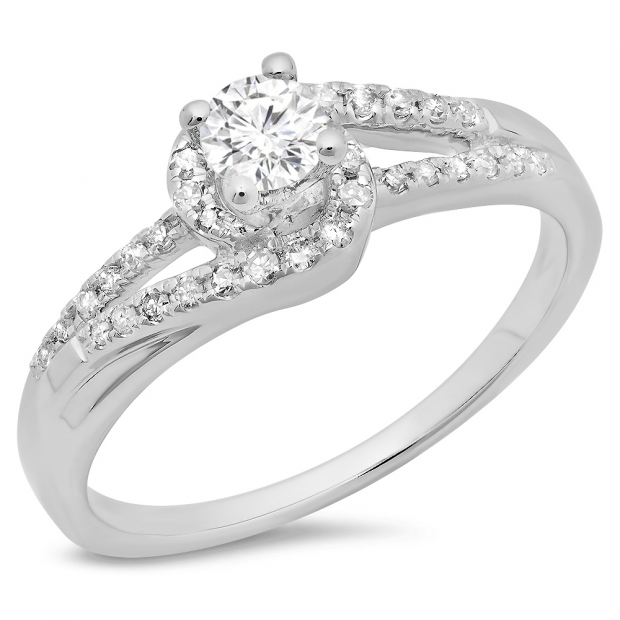 0.45 Carat (ctw) 14K White Gold Round Cut Diamond Ladies Twisted Split Shank Bridal Engagement Ring 1/2 CT