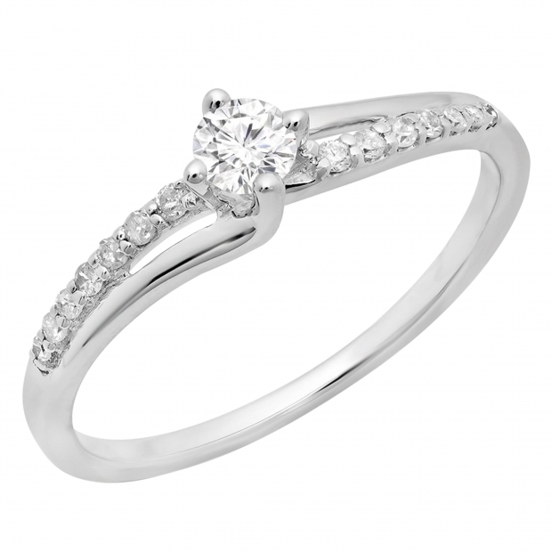 0.33 Carat (ctw) 18K White Gold Round Cut Diamond Ladies Bridal Wave Promise Engagement Ring 1/3 CT