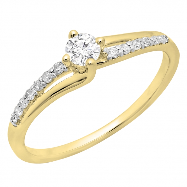 0.33 Carat (ctw) 18K Yellow Gold Round Cut Diamond Ladies Bridal Wave Promise Engagement Ring 1/3 CT
