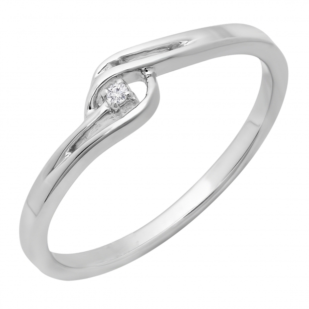 0.03 Carat (ctw) 10K White Gold Round Cut Diamond Ladies Bridal Bypass Solitaire Promise Ring