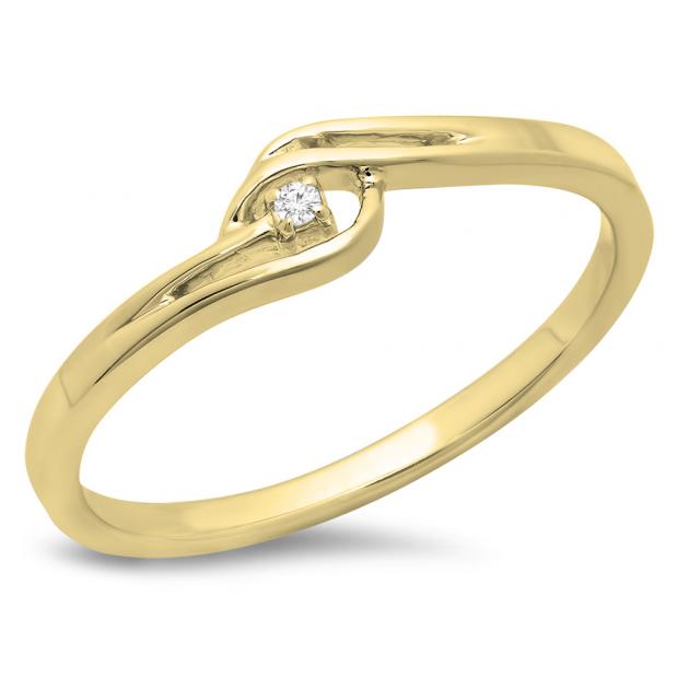 0.03 Carat (ctw) 18K Yellow Gold Round Cut Diamond Ladies Bridal Bypass Solitaire Promise Ring