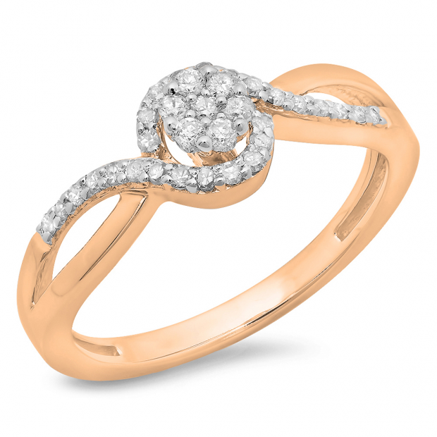 0.30 Carat (ctw) 14K Rose Gold Round Cut Diamond Ladies Twisted Swirl Split Shank Bridal Cluster Engagement Ring 1/3 CT