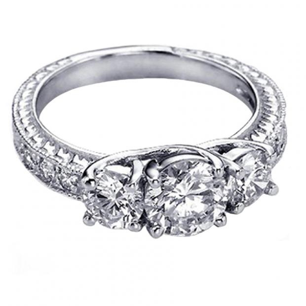 1.15 Carat (ctw) 14K White Gold Round Diamond Ladies 3-Stone Bridal Engagement Ring