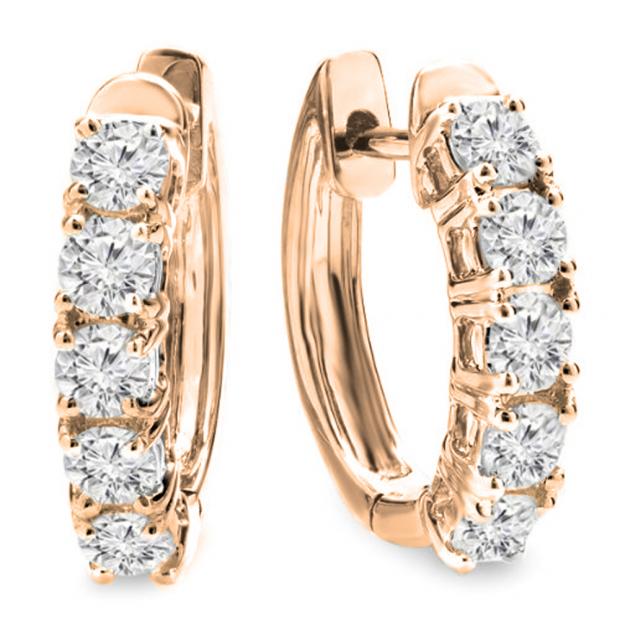 1.00 Carat (ctw) 10K Rose Gold Round White Diamond Ladies Huggies Hoop Earrings 1 CT