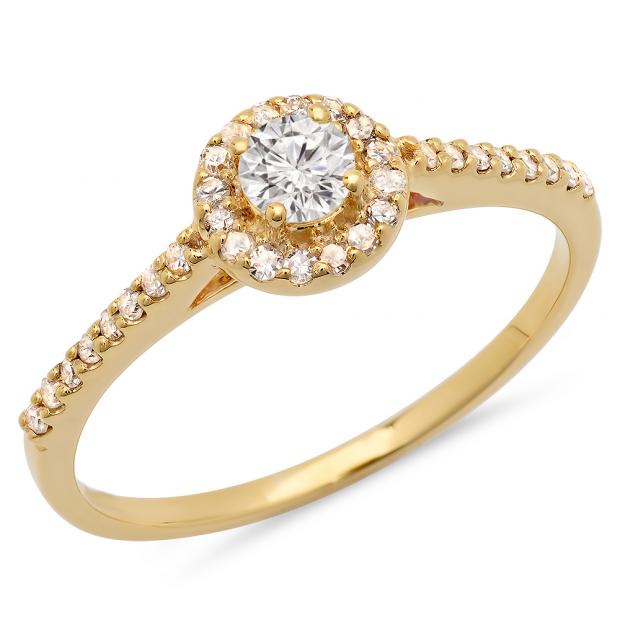 0.50 Carat (ctw) 14k Yellow Gold Round Cut Diamond Ladies Engagement Bridal Halo Ring 1/2 CT