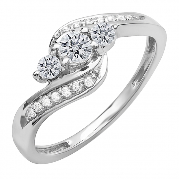 0.50 Carat (ctw) 14k White Gold Round Diamond Ladies Swirl Engagement 3 Stone Bridal Ring 1/2 CT