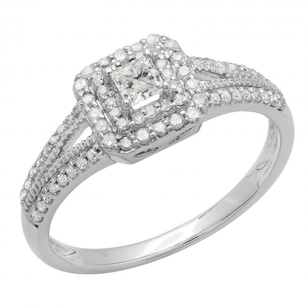 0.50 Carat (ctw) Princess & Round Diamond Split Shank Bridal Engagement Ring 1/2 CT 14K White Gold