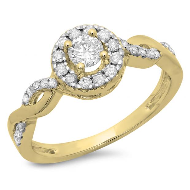 0.55 Carat (ctw) 10K Yellow Gold Round Cut Diamond Ladies Swirl Bridal Halo Engagement Ring 1/2 CT