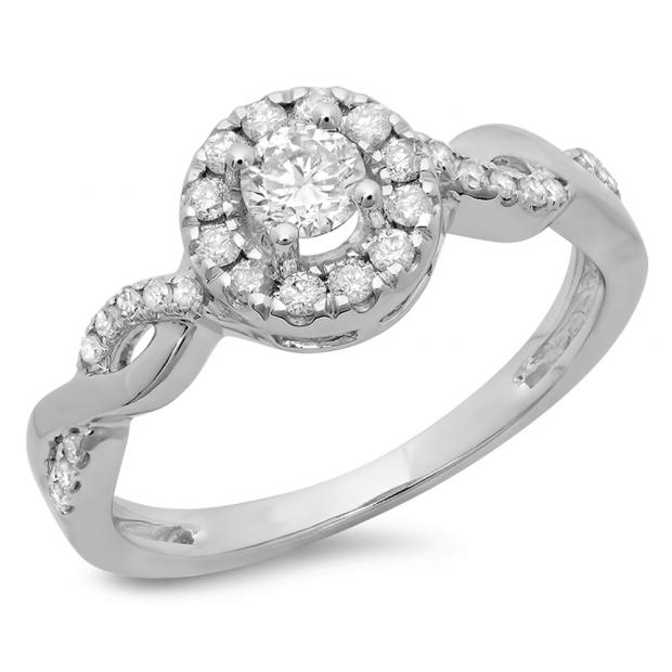 0.55 Carat (ctw) 14K White Gold Round Cut Diamond Ladies Swirl Bridal Halo Engagement Ring 1/2 CT
