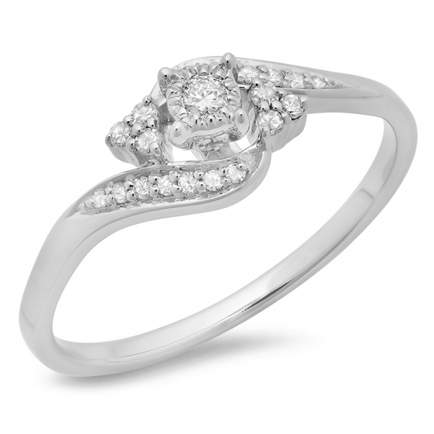 0.20 Carat (ctw) 10K White Gold Round Diamond Ladies Twisted Swirl Promise Engagement Ring 1/5 CT