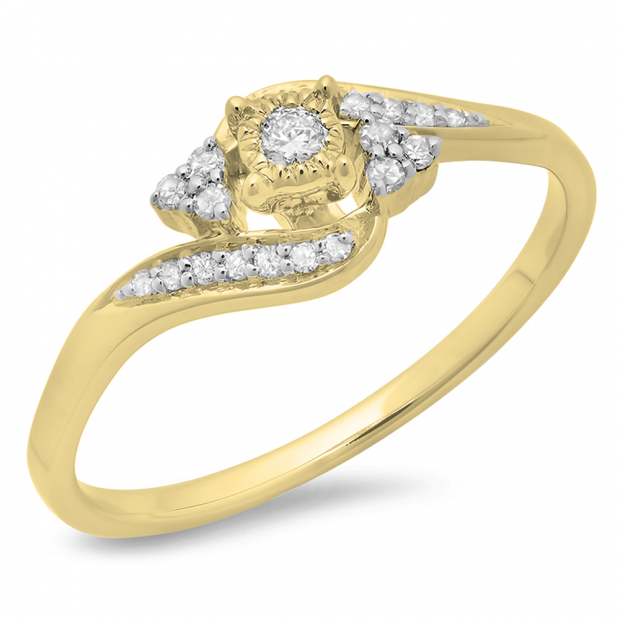 0.20 Carat (ctw) 14K Yellow Gold Round Diamond Ladies Twisted Swirl Promise Engagement Ring 1/5 CT