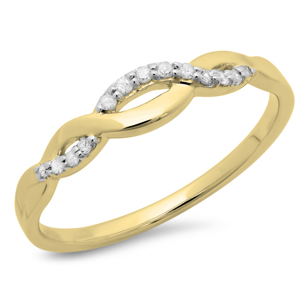 0.10 Carat (ctw) 10K Yellow Gold Round Cut Diamond Ladies Bridal Anniversary Wedding Band Stackable Swirl Ring