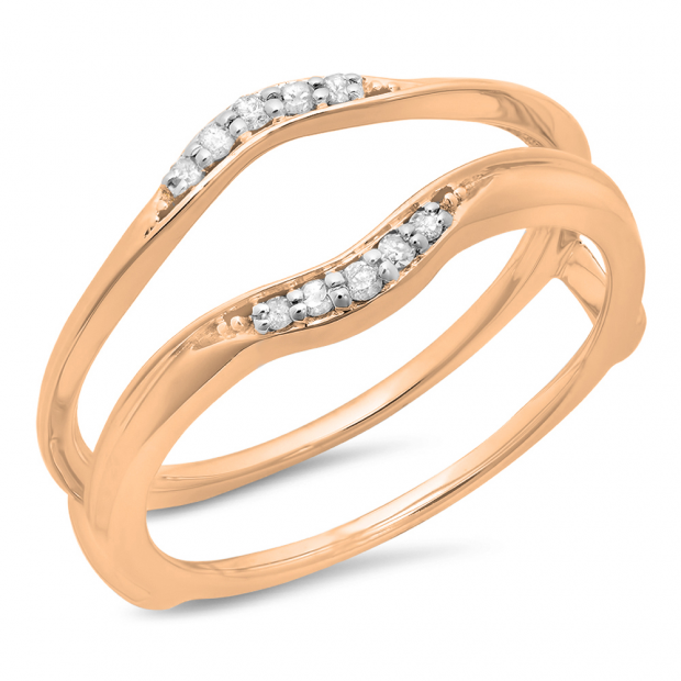 0.10 Carat (ctw) 10K Rose Gold Round Diamond Ladies Anniversary Wedding Band Guard Double Ring 1/10 CT
