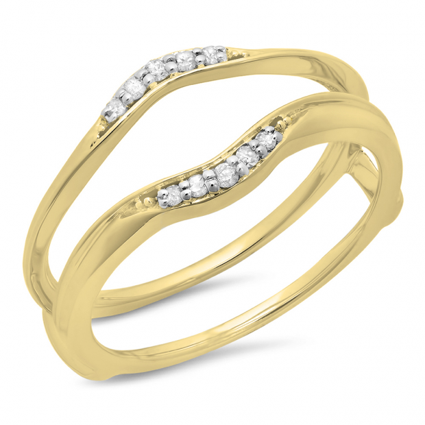 0.10 Carat (ctw) 14K Yellow Gold Round Diamond Ladies Anniversary Wedding Band Guard Double Ring 1/10 CT