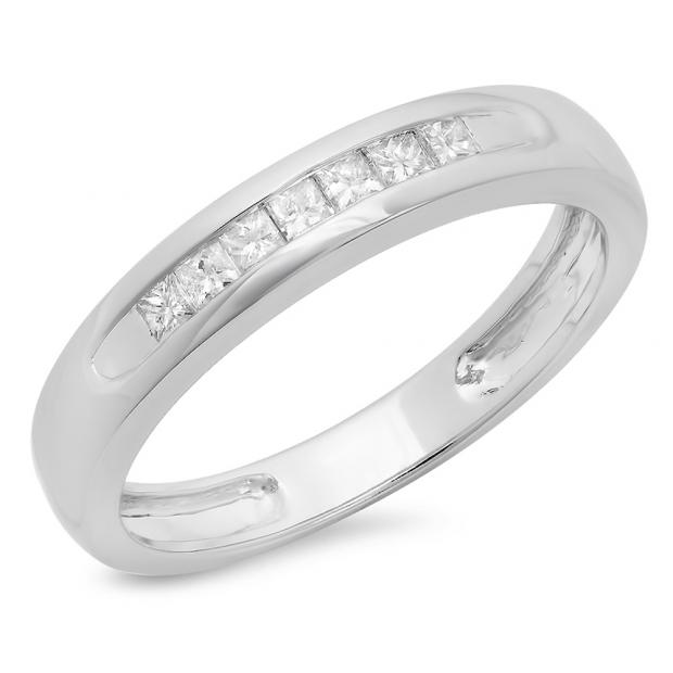 0.35 Carat (ctw) 10K White Gold Princess Cut Diamond Ladies Anniversary Wedding Stackable Ring Band