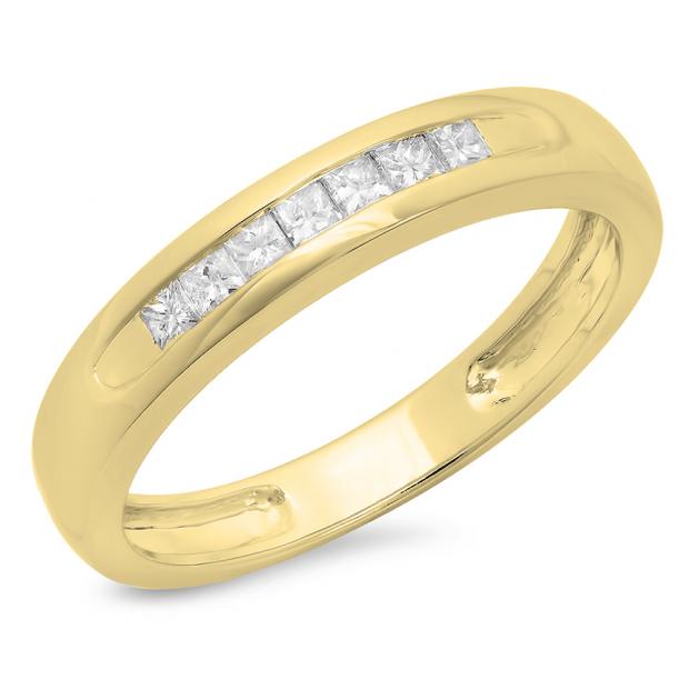 0.35 Carat (ctw) 10K Yellow Gold Princess Cut Diamond Ladies Anniversary Wedding Stackable Ring Band