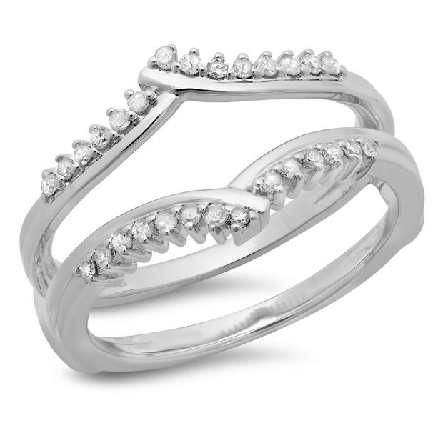 0.25 Carat (ctw) 10K White Gold Round Diamond Ladies Anniversary Wedding Band Enhancer Guard Double Ring 1/4 CT