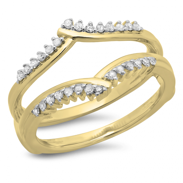 0.25 Carat (ctw) 14K Yellow Gold Round Diamond Ladies Anniversary Wedding Band Enhancer Guard Double Ring 1/4 CT